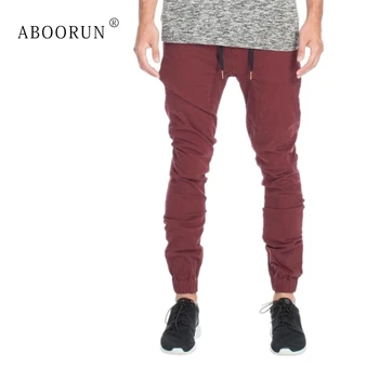 

ABOORUN Hip Hop Men's Skinny Jogger Pants Army Khaiki Drop Crotch Pencil Pants Pure Cotton Long Trousers for Male Z1355