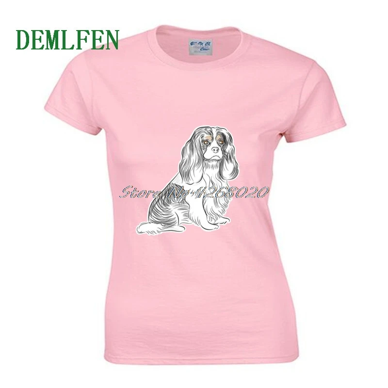 

Cavalier King Charles Spaniel Dog Print T-shirt Women Cotton Short Sleeve O-neck T Shirt Cool Tees Girl Shirts Streetwear