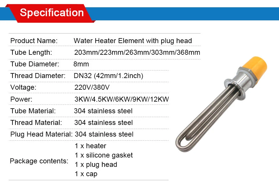 LJXH DN32 трубчатый нагреватель нагревательный элемент 220 В/380 В 304 из нержавеющей стали 1," с резьбой погружения водонагреватель трубка с гайкой