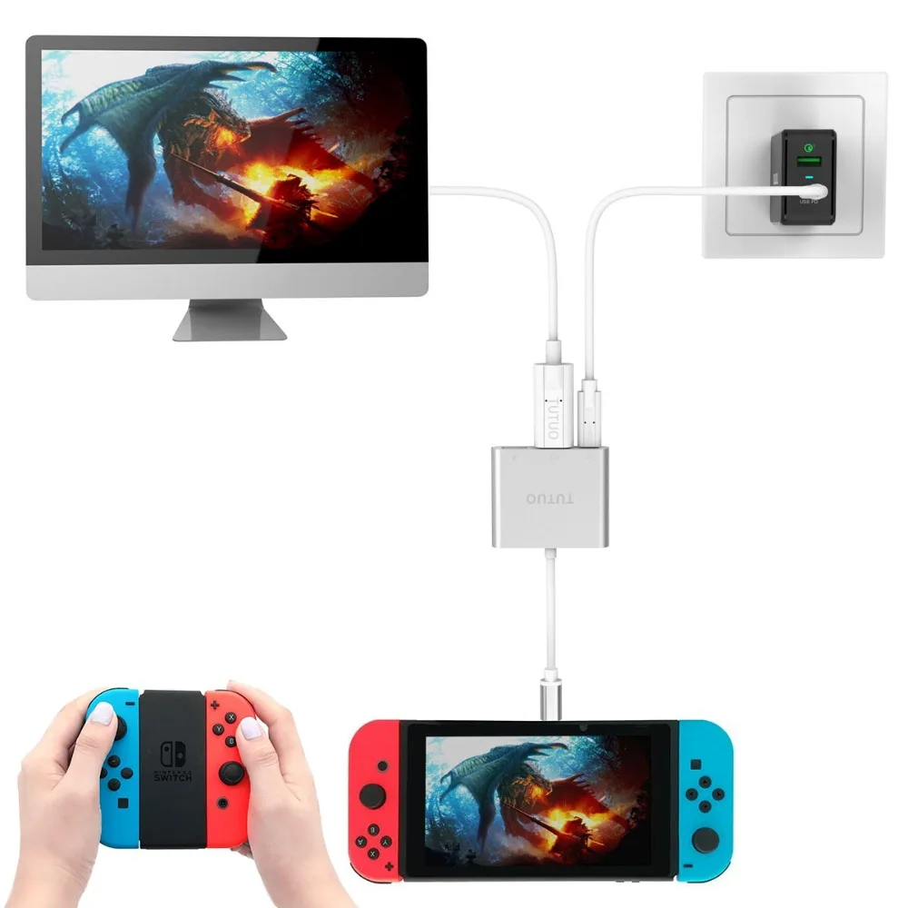 TUTUO USB Type C to HDMI Adapter for Nintendo Switch Dock PD Charging