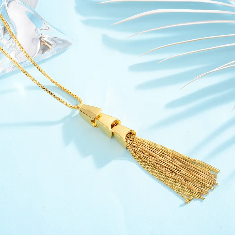 

Shineland Simple Style Tassel Pendant Necklaces Gold Metal Long Sweater Chain Necklaces Gifts Female Charm Jewelry N50