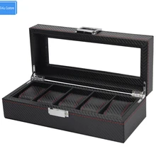 Роскошный черный полосатый вязаный красный сшить 5 сетки ювелирные часы дисплей и коробка для хранения чехол с окном и подушкой собрать замок Коробка час