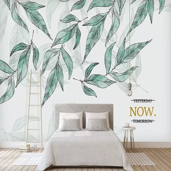 

Nordic Green Fresh Plant Leaves 3D Mural Wall Paper Roll Modern European Living Room TV Background Non-woven Wall Covering Mural