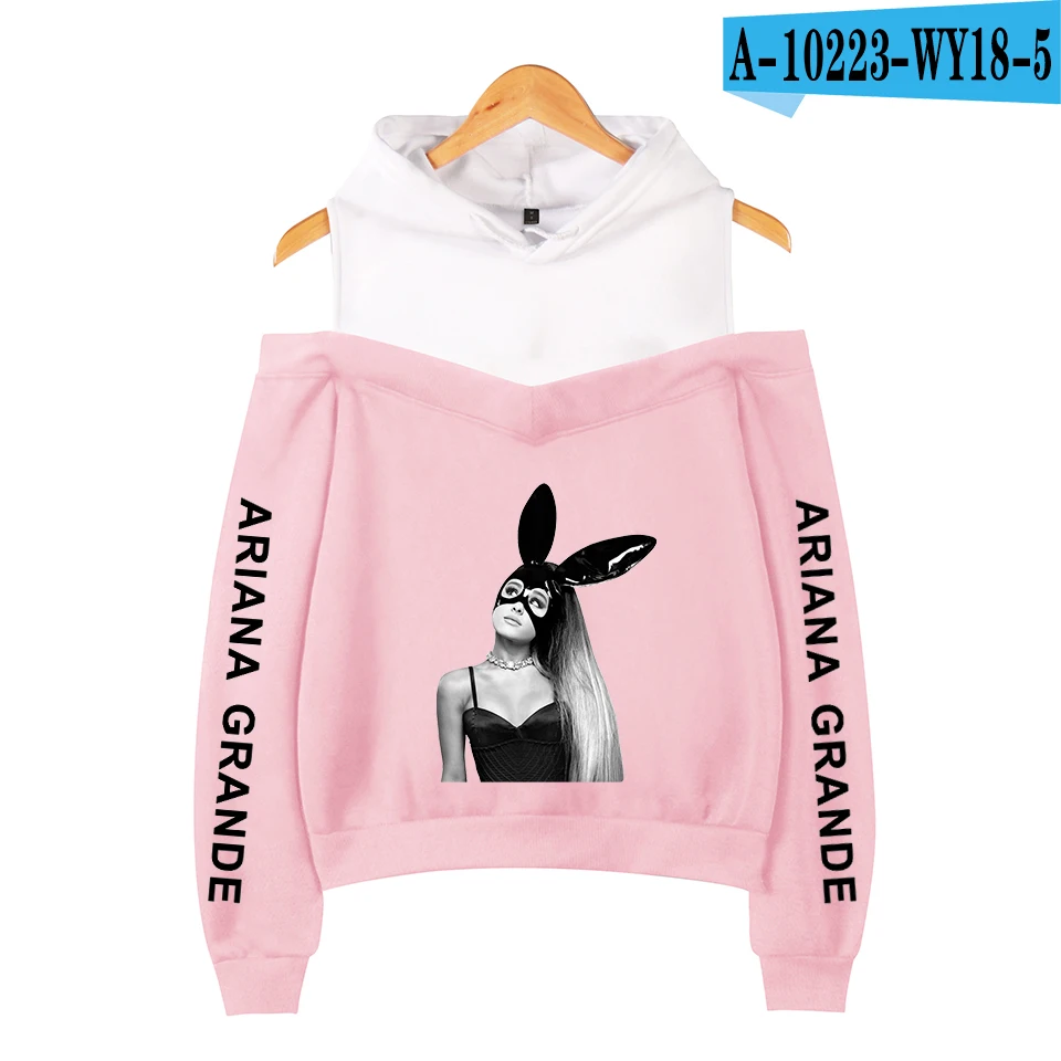 LUCKYFRIDAYF Ariana Grande Dangerous Woman хип хоп с капюшоном с открытыми плечами толстовки женские Harajuku толстовки - Цвет: Pink