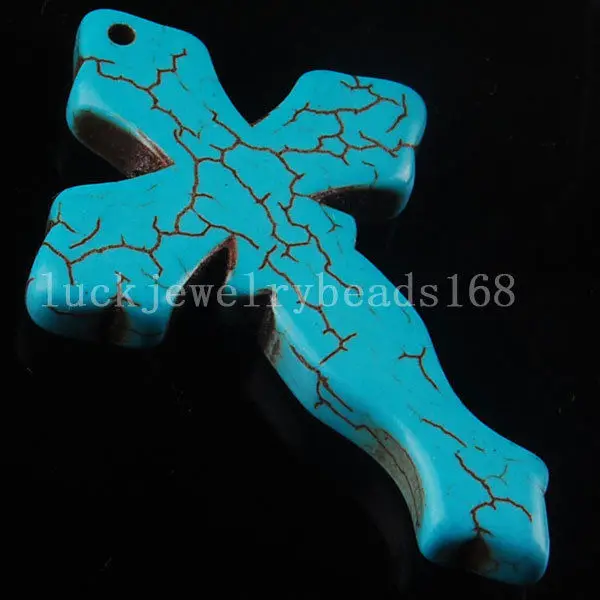 

Free Shipping Women Fashion Jewelry 29x44mm Blue Howlite Cross Pendant Bead 1Pcs C2264