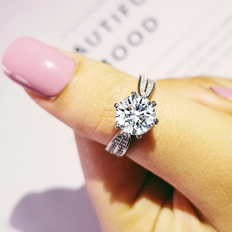

real Original 925 Sterling Silver Rings Round Cut Wedding Rings For Women Fashion Engagement Rings Jewelry personalized R750