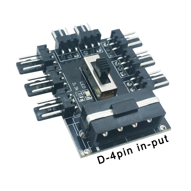 

Fan Hub Computer D-4Pin 1 to 8 Multi Splitter Cooler Cooling 3pin 12V Power Socket Adapter 2 Level Speed Controller