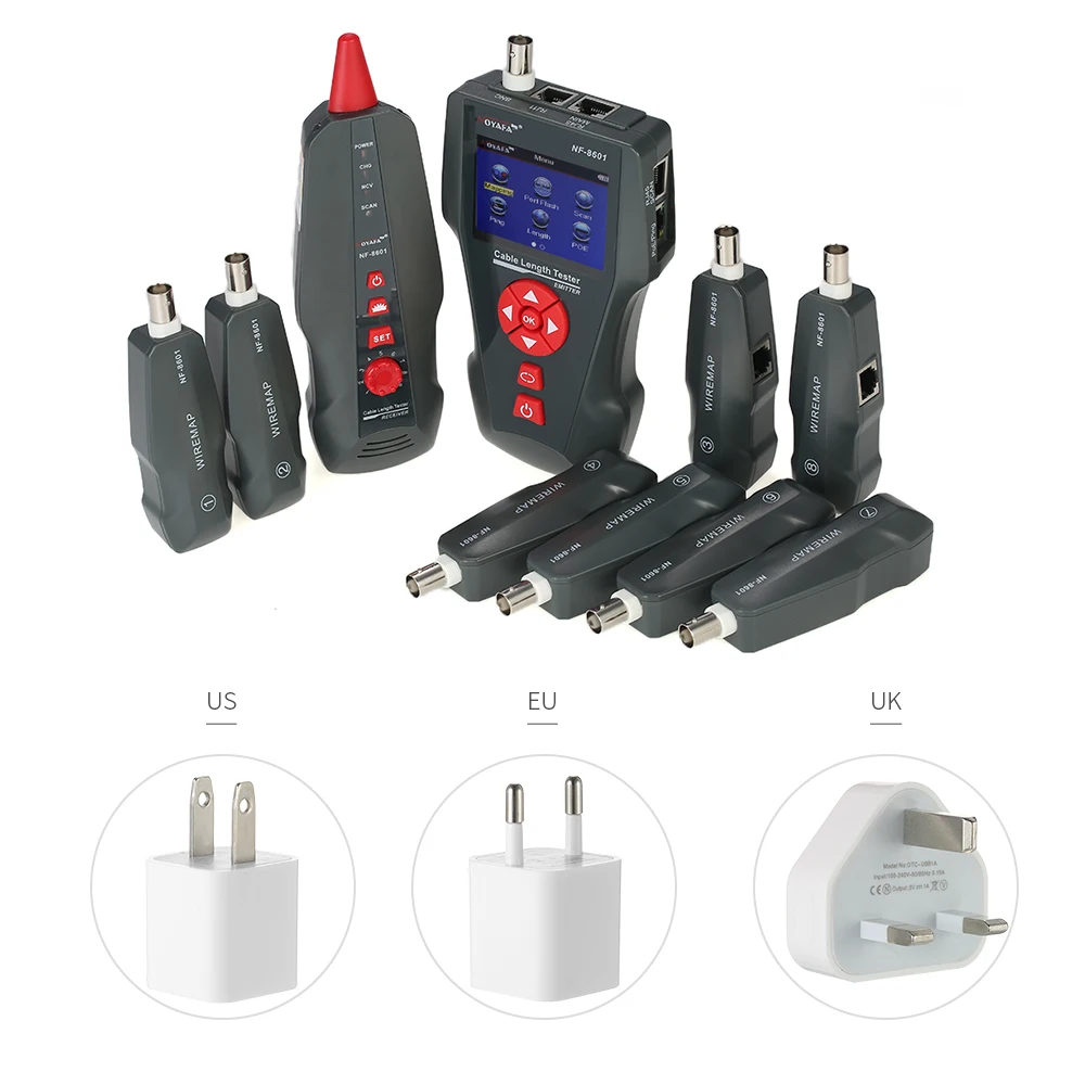 Многофункциональный ЖК-дисплей сетевой кабель тестер Провода трекер RJ11 RJ45 BNC Провода Длина Finder с 8 удаленного Адаптеры для сим-карт Ping POE
