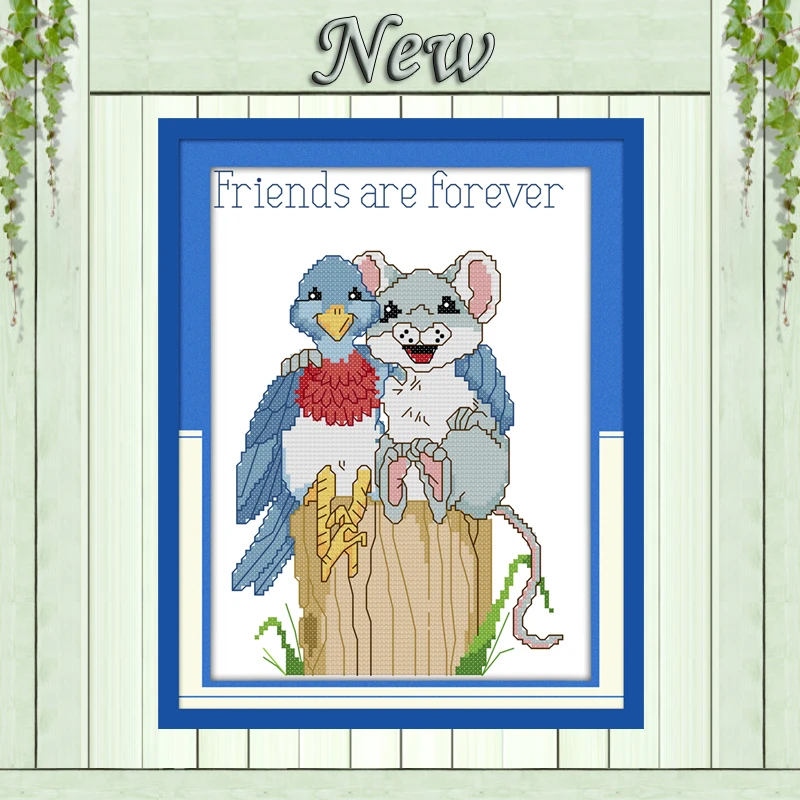 

Forever friends mouse bird Counted Print on canvas DMC Needlework Kits Embroidery Sets 14CT 11CT DIY Cross Stitch decor painting