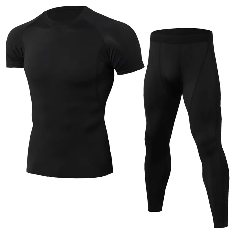 

2019 NEW Men Compression Sets and Short Sleeve T Shirts 3D Print Lycra Joggers Tights Tops Leggings Fitness Running Sets