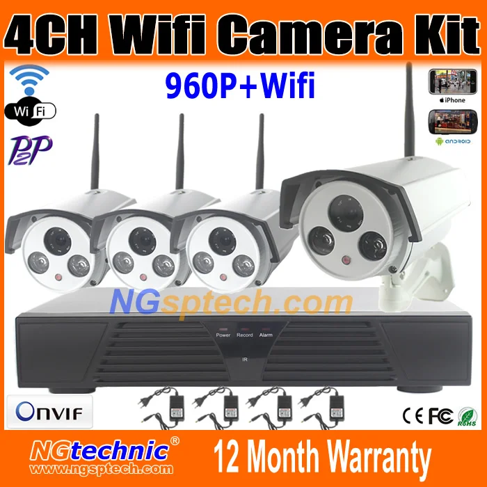

4CH NVR System 1.3MP 960P IP Camera Wifi HDMI P2P/Onvif With Remote View IP Camera Recorder Support Motion Detect CCTV System