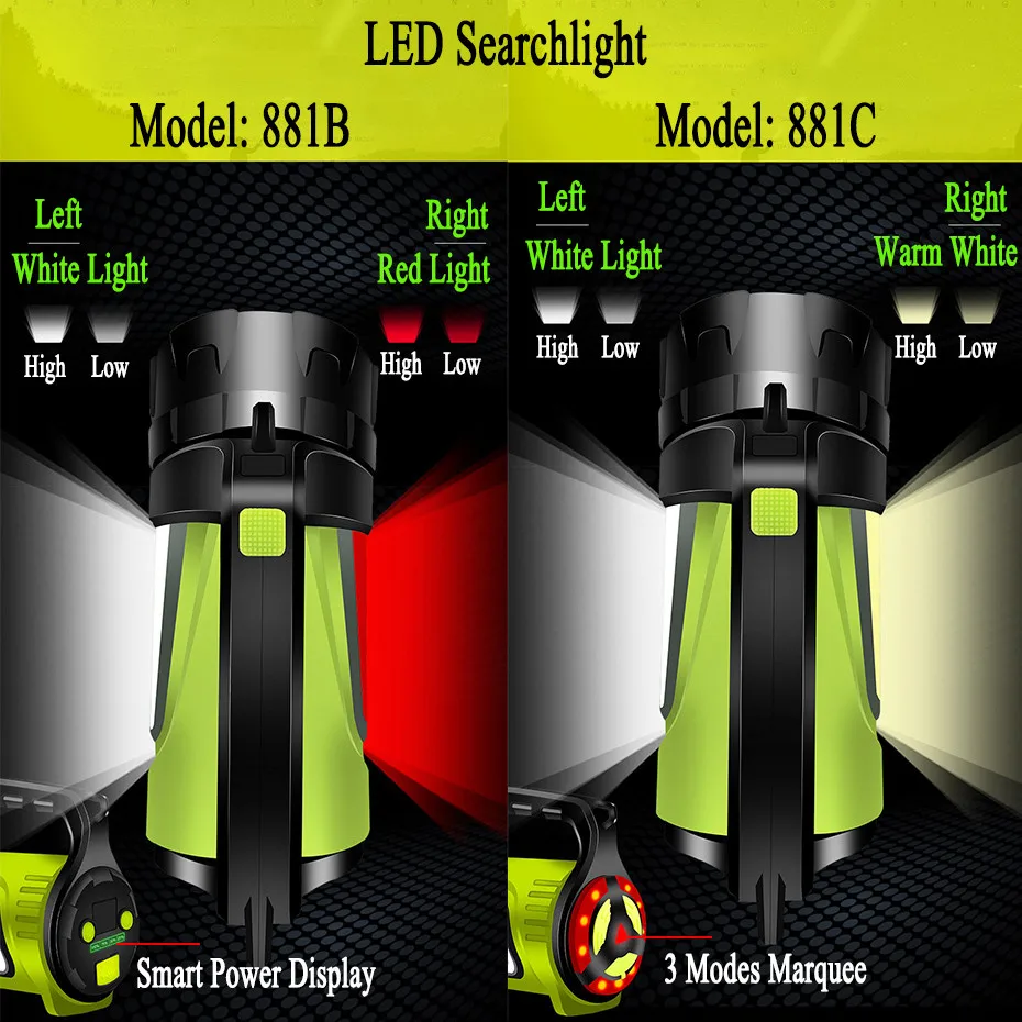 Linterna LED con reflector portátil recargable USB 20W batería incorporada de 6000mAh reflector mul