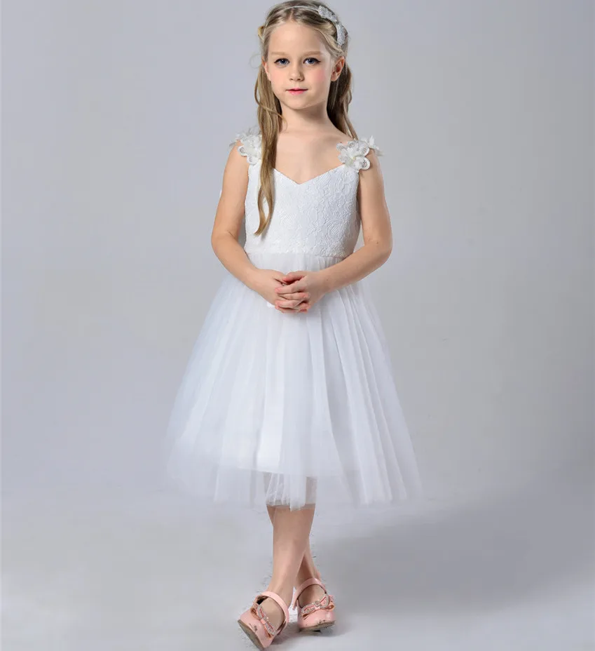

New Arrival Girls Princess dress Flower Girl Dress For Wedding Party Birthday White V-neck Sleeveless Backless Big Bow European