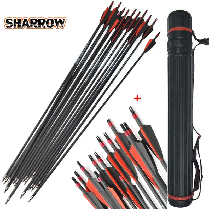 12pcs 30inch Spine 400 Shooting Arrows Carbon Fiber Iron Bolts Arrows