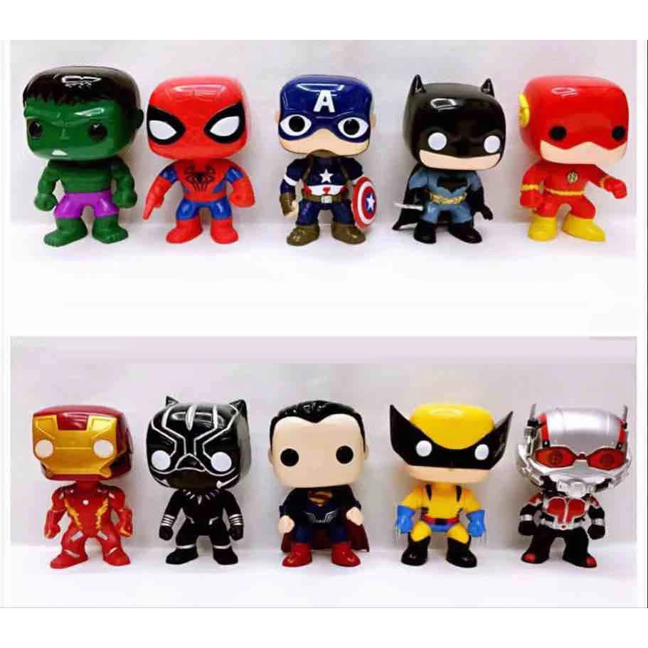 

Funko pop 10pcs/set Justice League Superman Flashman Batman Wolverine Black Panther Spider-Man Hulk Avengers Super Hero figure