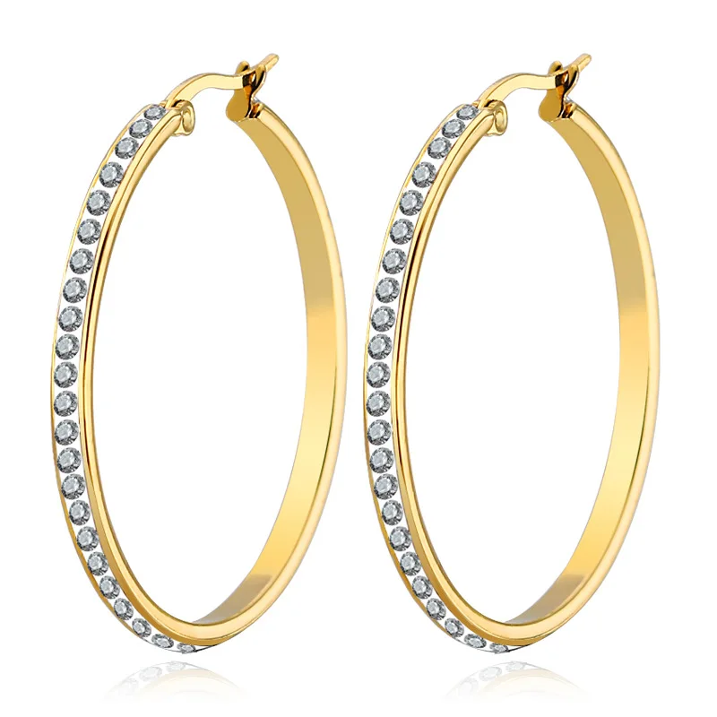 Классические серьги-кольца с кристаллами, круглые серьги/простые серьги/большие круглые золотые цветные Серьги-петля - Окраска металла: E06-01-Gold