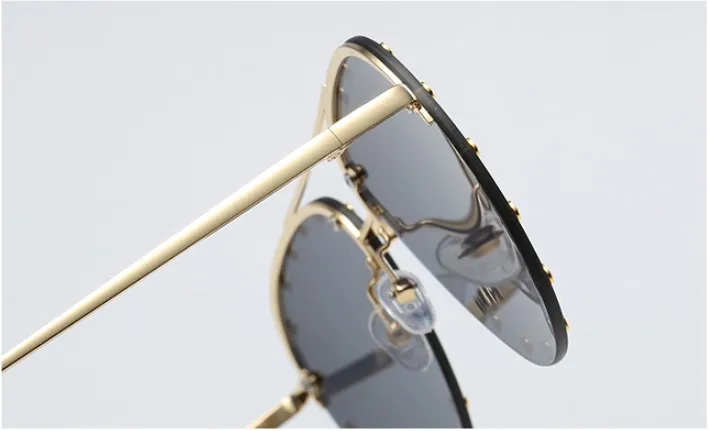 CCSPACE, женские солнцезащитные очки с металлической полуоправой, красные, для женщин, индивидуальные очки с заклепками, фирменный дизайн, очки с защитой от ультрафиолета, 45202