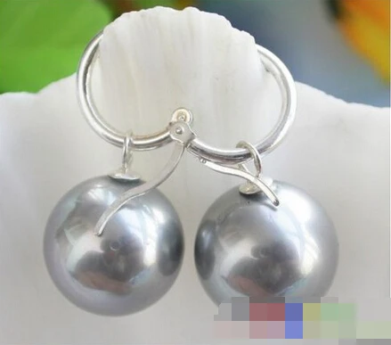 

1522 GRAY ROUND SHELL PEARL DANGLE EARRING SILVER
