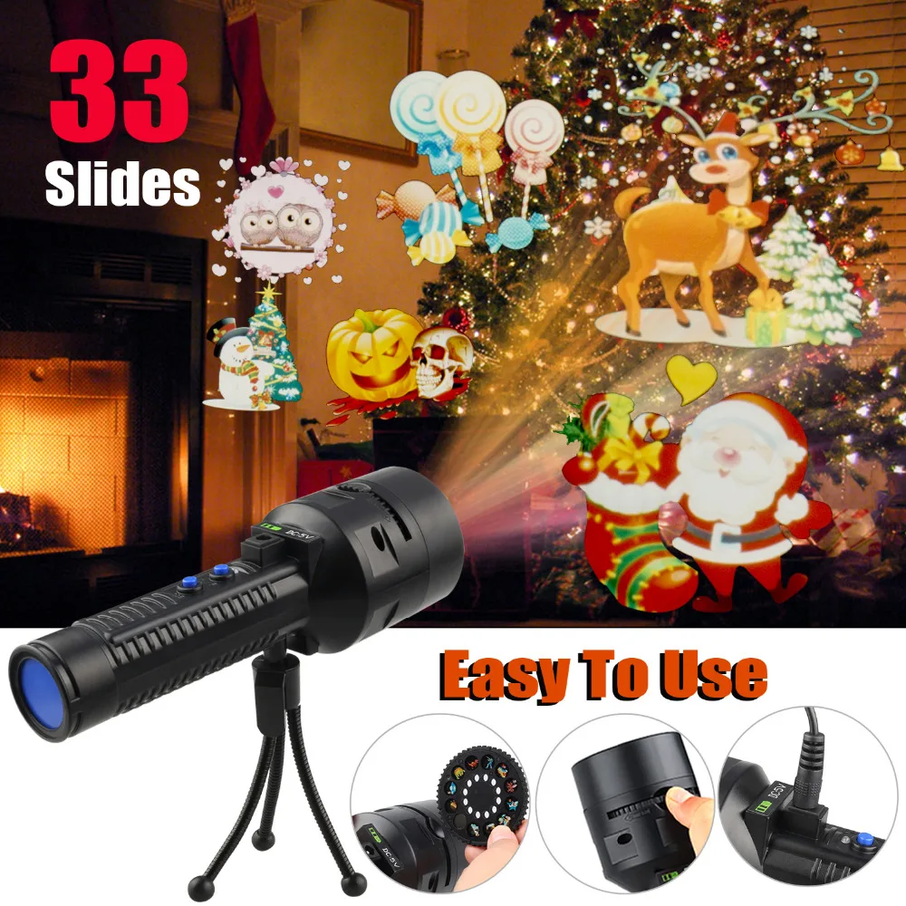 

12 Cards Christmas Handheld Projector Lights Rechargeable Laser LED Flashlight Show Creative Gift for Children Halloween Decor