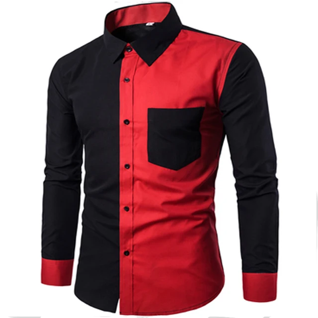 2017 nova moda vermelho e preto dos retalhos dos homens camisas de