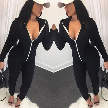 

2018 New Women Hooded-Like Jumpsuits Sought-After Womens Thin Deep V-Neck Zipper Stretch Bodycon Jumpsuit Spring/Autumn Fits