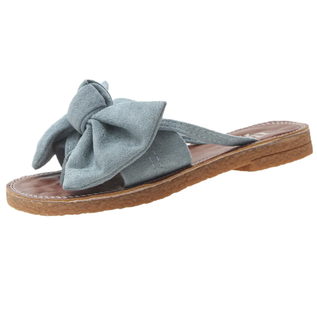Сплошной цветной галстук-бабочка Босоножки на плоской подошве размеры 36–40 открытый тапочки пляжная обувь для женщин летом Рим моды Женские вьетнамки