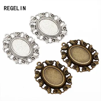 

REGELIN 10pcs vintage bronze conch oval filigree cameo cabochon base setting Fit 18*25mm Pendant Setting jewelry accessories