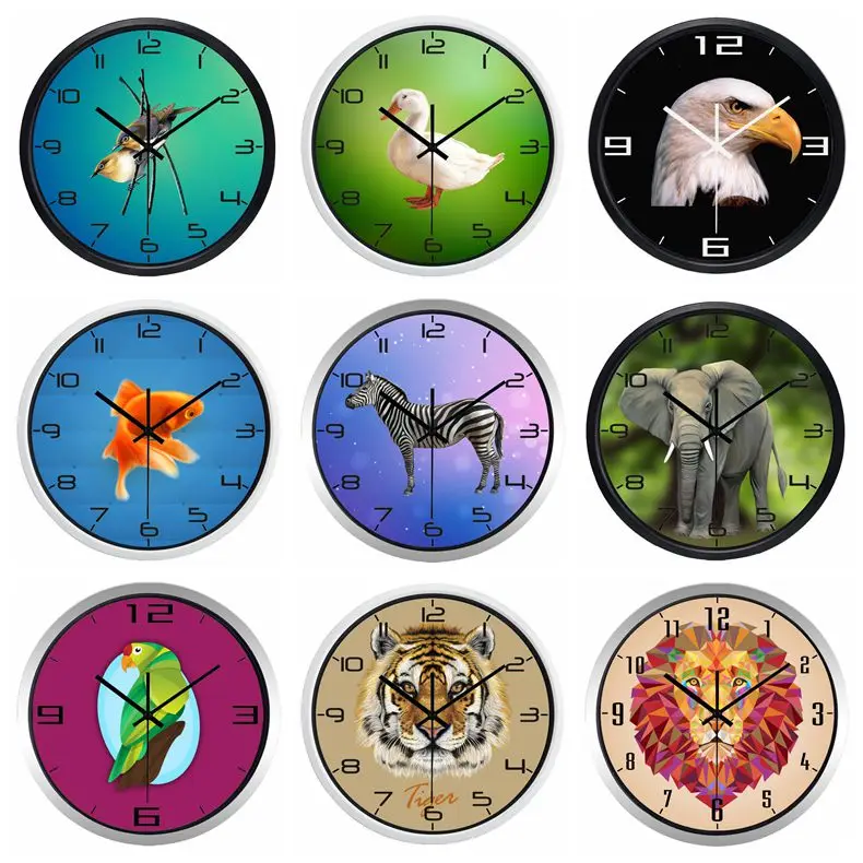 12inch Animal World Lovely Wall Clock, No Ticking Sound Study Room