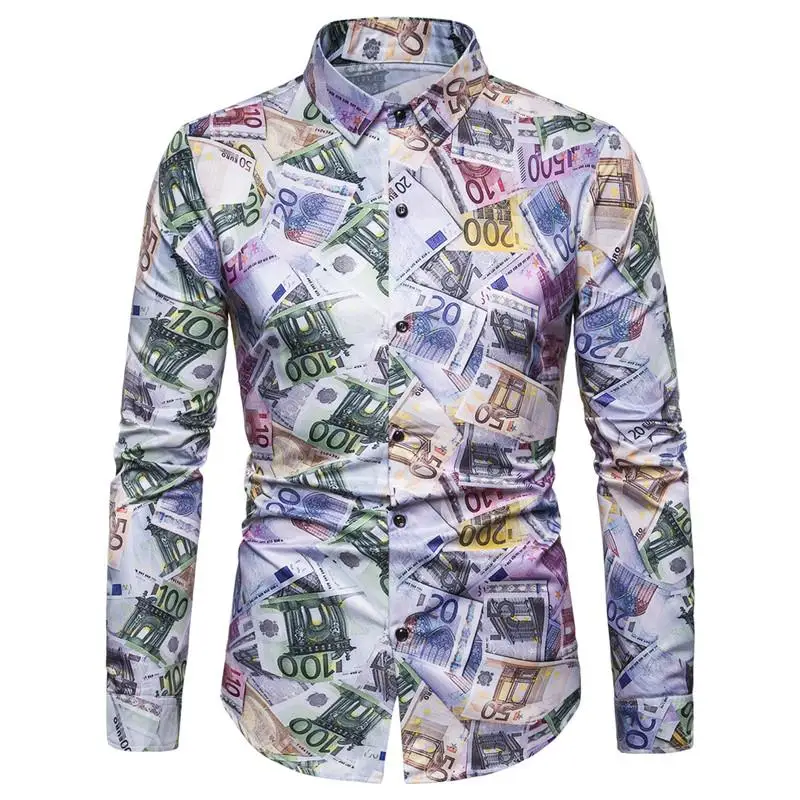 

Hip hop New model Shirts Long Shirt for Men's clothing Casual Blouse Men Slim fit Hip hop Fashion print New