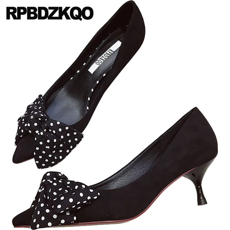 

women polka dot kitten size 4 34 chic kawaii cute slip on ladies low heels shoes bow suede modern pointed toe 2018 plaid sweet