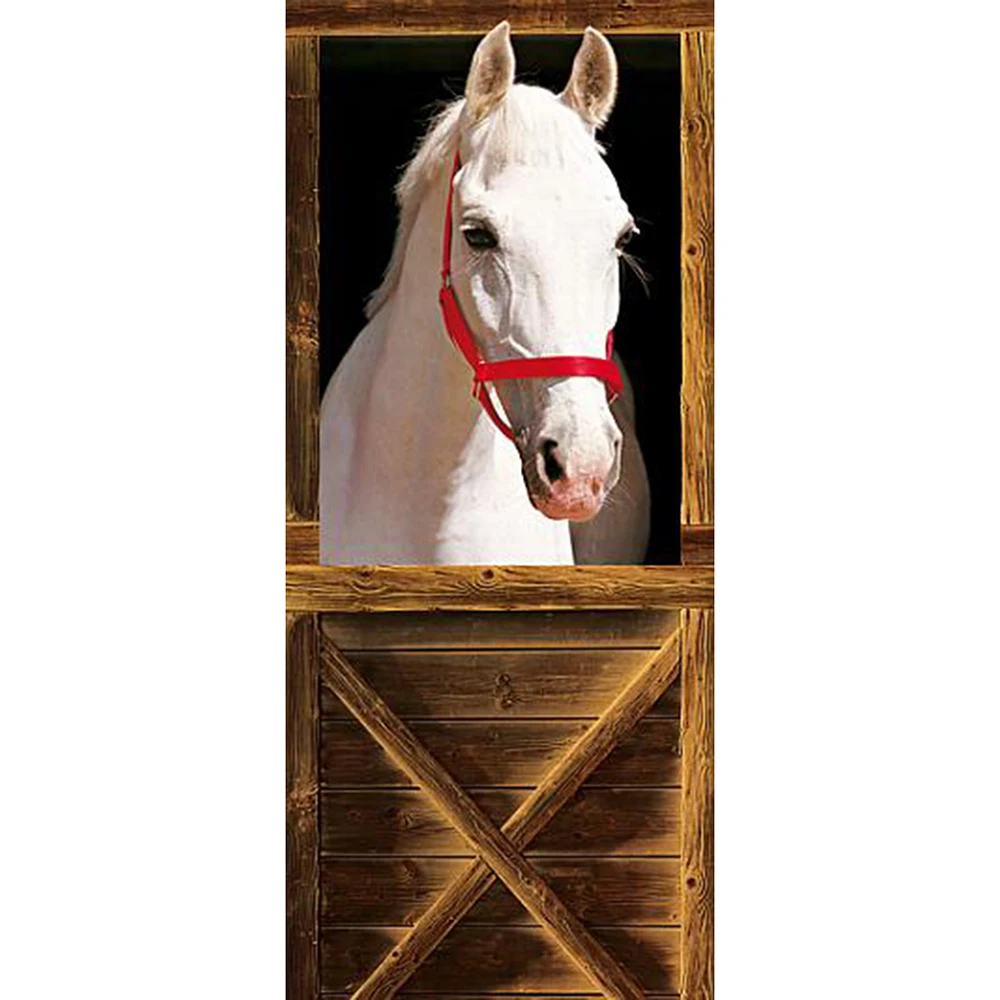 Наклейки на дверь, домашний декор, Белая лошадь, настенные росписи, наклейки на обои, украшение для дома, July051