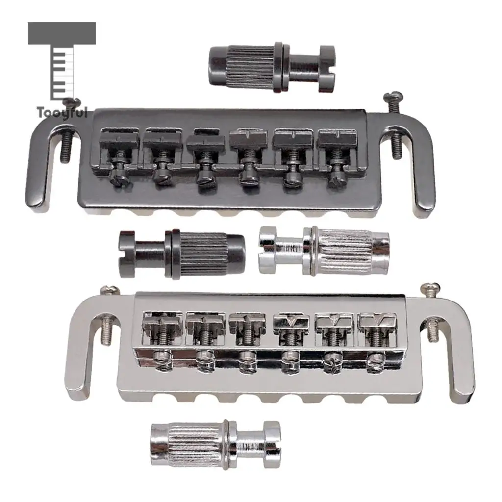 

Tooyful Electric Guitar Parts 6 Saddles Bridge Tailpiece with Post for LP Style Guitars