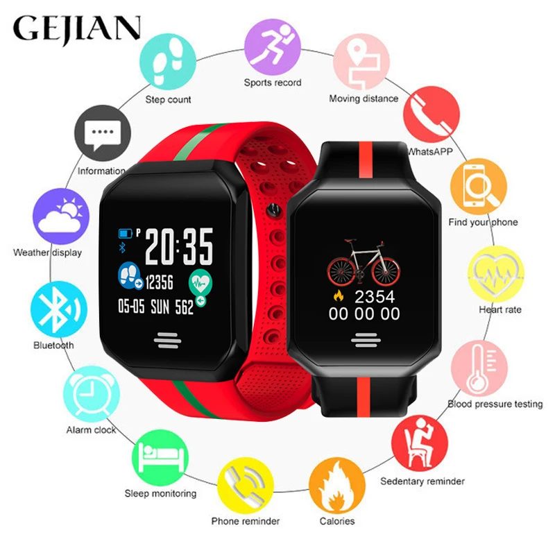 

GEJIAN Smart Fitness Bracelet Sports Watch Pulse Heart Rate Monitor IP67 Waterproof Blood Pressure Oxygen Oxygen Smart Watch