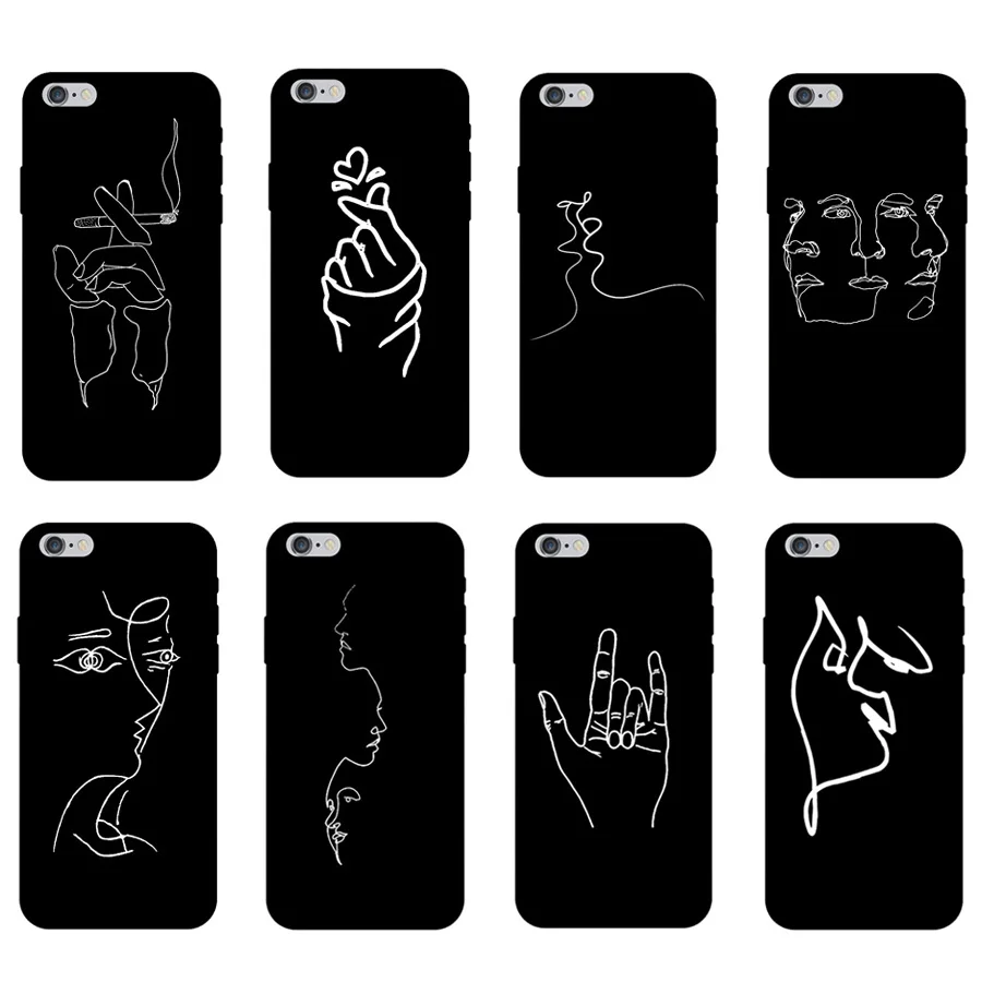 

Abstract lines for apple iphone 7 7plus case TPU soft Silicagel black for iphone 5 5S 6 6S 6plus 8 plus X XR XS MAX Smart cover