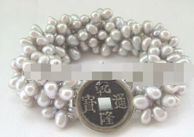 

13402 Beautiful 8" 6row 7-8mm gray baroque freshwater pearl bracelet