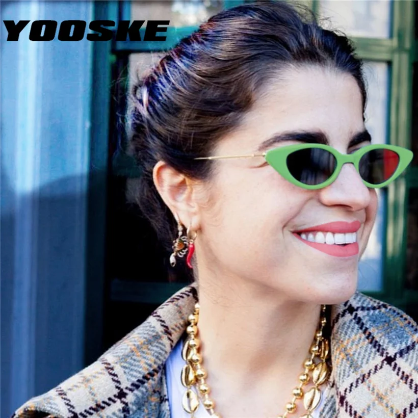 

YOOSKE Womens Small Cat Eye Sunglasses for Women Classic brand Designer Oval Metal Legs Cateyes Sun Glasses Female Male Shades