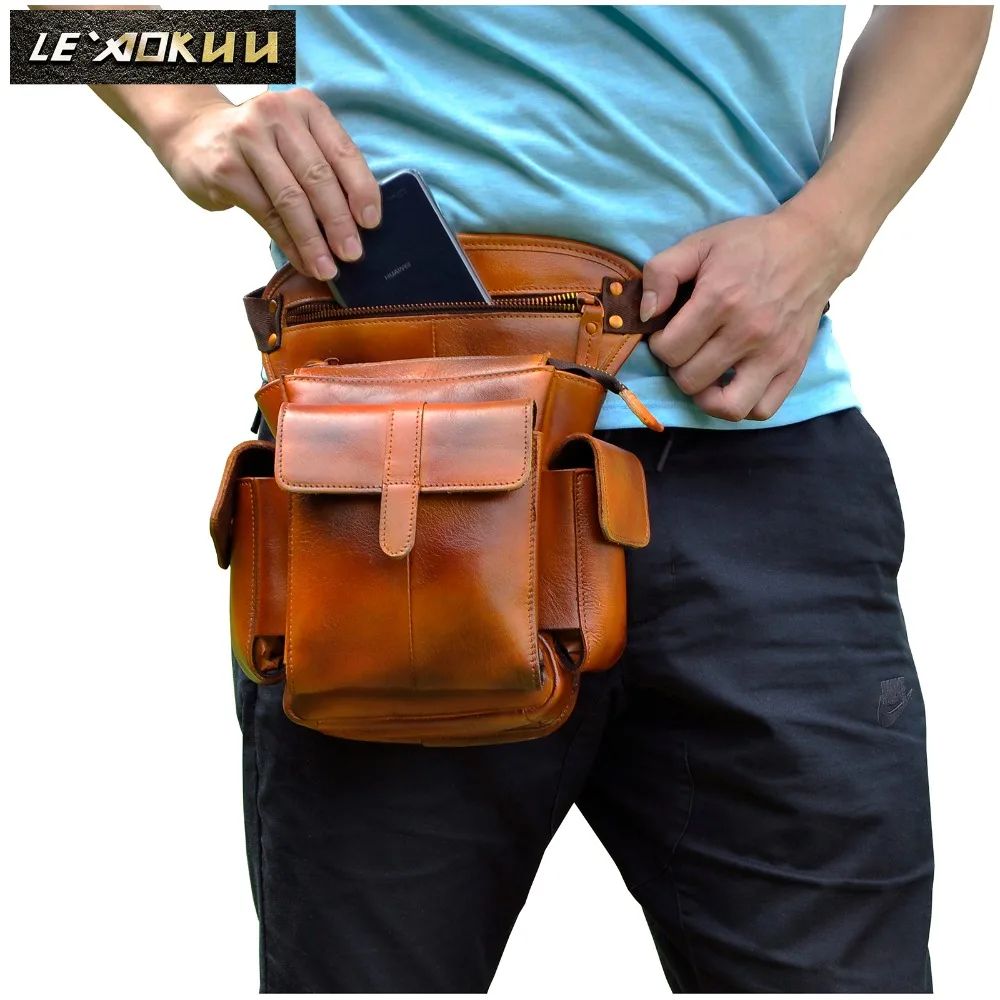 

Quality Leather Men Design Casual Messenger Cross body Sling Tablets Bag Multifunction Fashion Waist Belt Pack Leg Bag 913-5l
