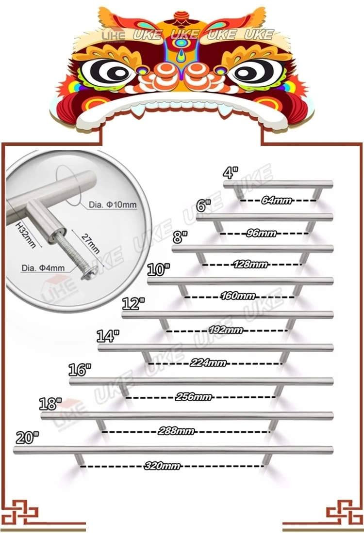 Уке 4 "~ 24'' ручки из нержавеющей стали Диаметр дверца кухонного шкафа T бар прямо ручки, рукоятки мебельная фурнитура