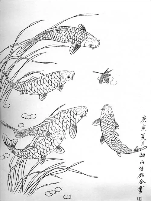 Китайская Карп Рыба кои Лотос 15 "Китайская живопись тату флэш книга|chinese painting