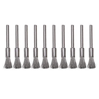 

SHGO HOT-10 pc Stainless Steel 1/4 inch (6mm) Pen Wire Brush #532 with 1/8 inch (3mm) Shank for Dremel and Compatible Rotary T