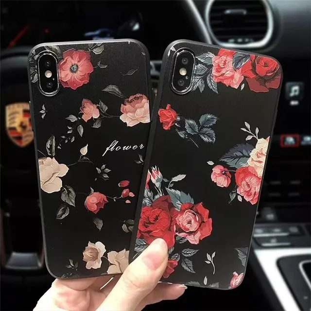 

For Funda Huawei P Smart 2019 2018 Case For Huawei psmart 2018 2019 enjoy 7s Case Cover Soft Rose Red Flowers Black Phone Case