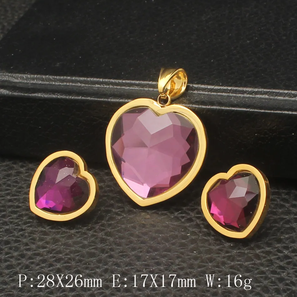 

New design Gold Colors Stainless steel jewelry Heart pendants and Earrings Set For Women SBJZ003