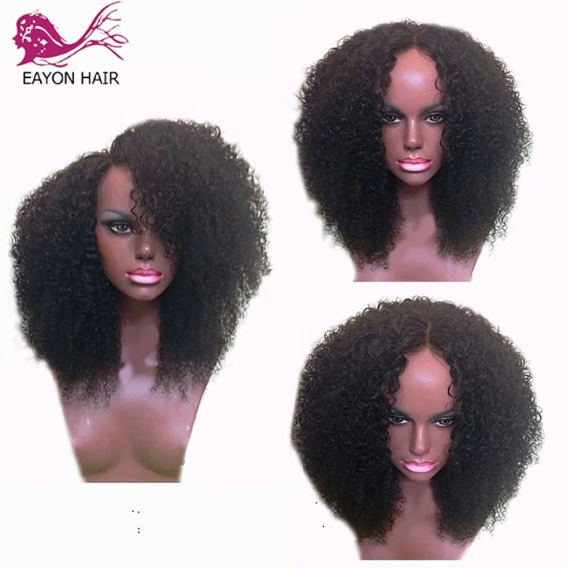 

EAYON Curly Glueless Full Lace Human Hair Wigs Brazilian Remy Hair Wig With Baby Hair Preplucked Hairline Free Part 130Density
