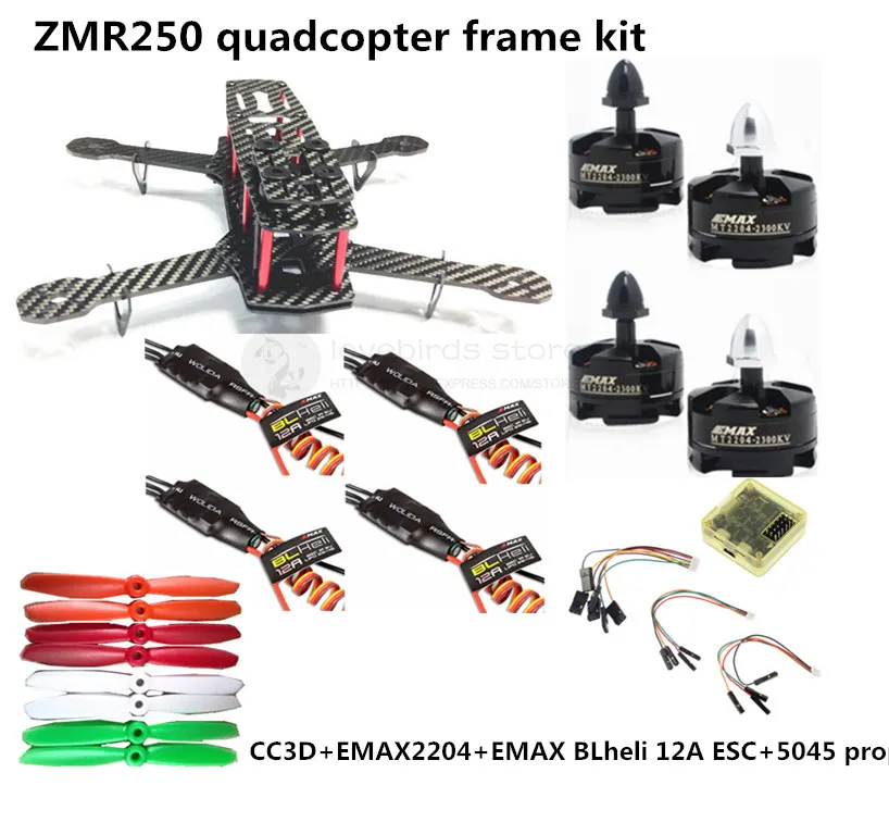 

DIY QAV250 / ZMR250 quadcopter FPV mini drone pure carbon frame + EMAX power kit RUN with 3S / 4S / oneshot125 4S lipo