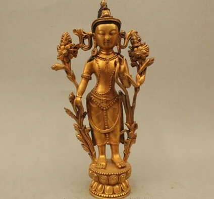 Copper Brass CHINESE crafts Asian 14&quotChina Tibet Buddhism Bronze 24K Gold Stand Lotus Flower Hand Kwan-Yin Statue | Дом и сад