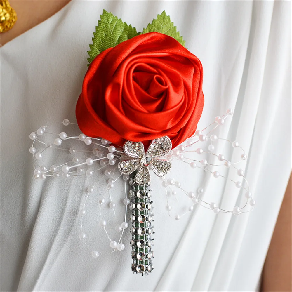 Buy Wedding Bride Hands Holding Silk Fake Rose Flower Boutonniere Groom Crystal