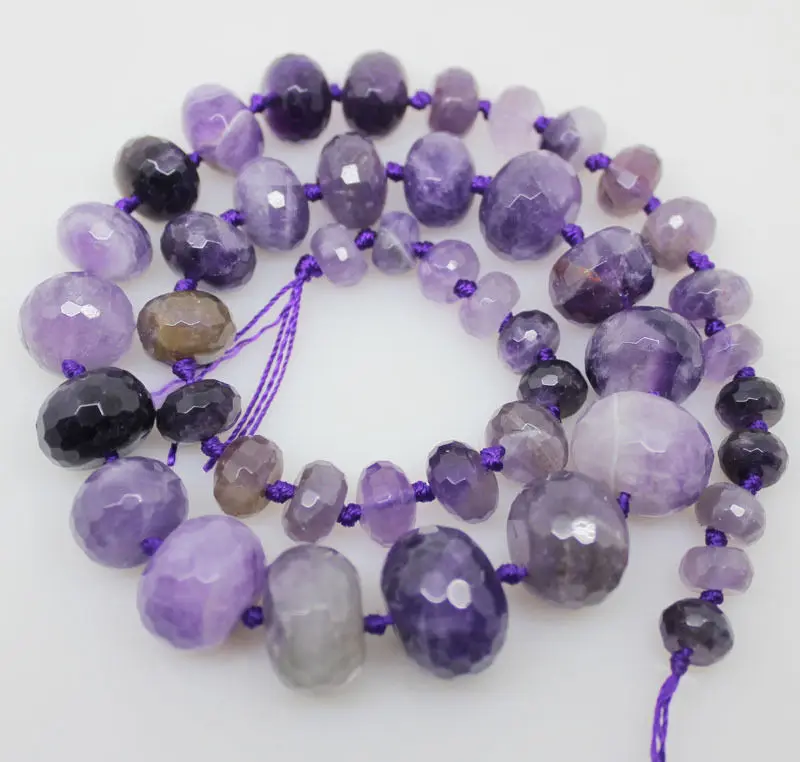 8-16mm natural Amethyst faceted roundel loose beads stone 17.5&quot long | Украшения и аксессуары