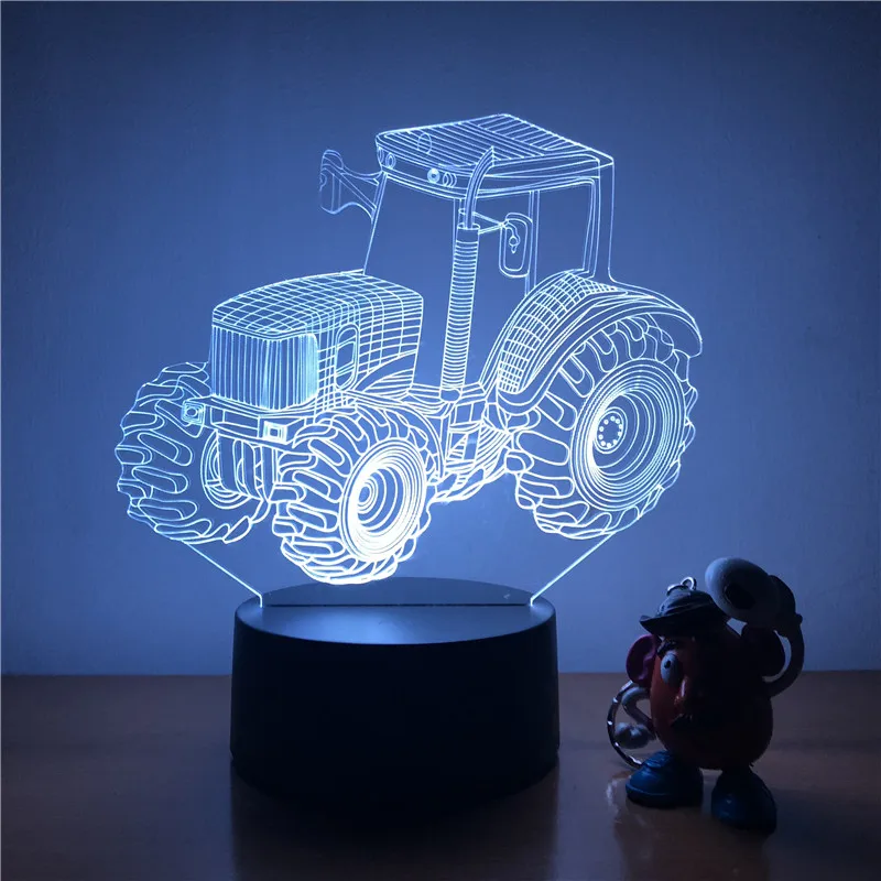 3D лампа светодиодный ночник большой шинный сельскохозяйственный трактор фигурку 7 цветов TouchTable украшения свет Оптическая иллюзия