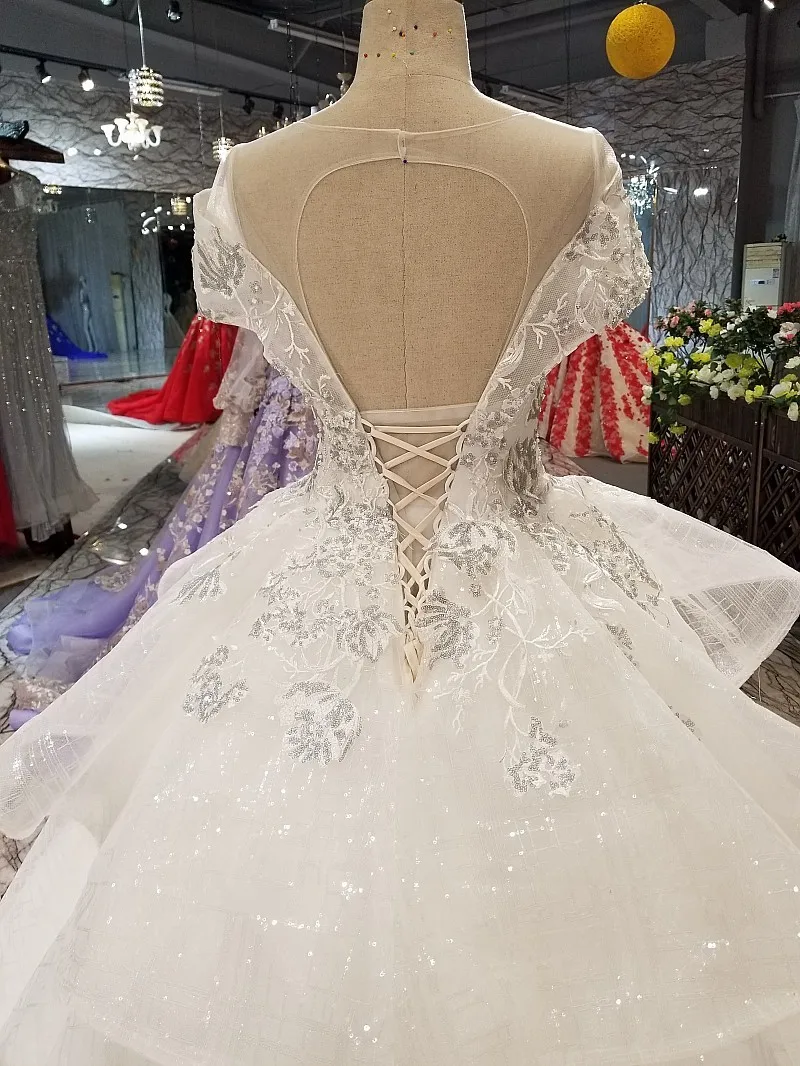 Сказочный бежевый свадебный наряд дешевые высокого качества 2018 Новый Стиль нашивки свадебное официальное платье Макси платья
