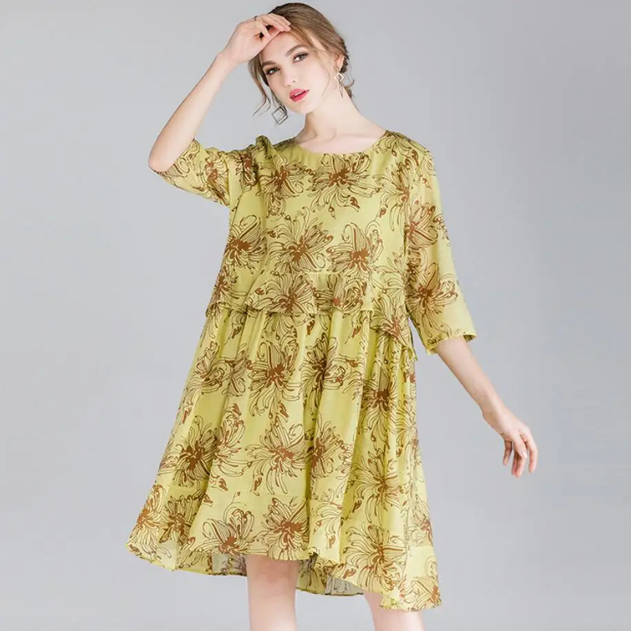 Free Shipping New JRY Women Fashion Dress Half Sleeve Printing Lotus ...